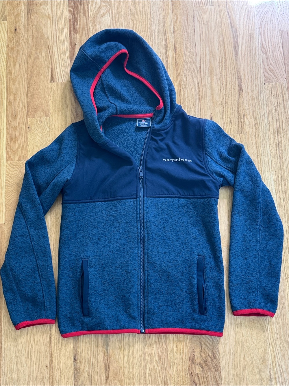 Vineyard Vines Navy Blue Kids Hooded Fleece with Red Trim
